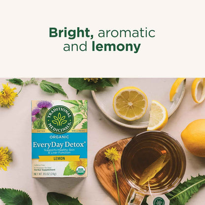 Traditional Medicinals Organic Everyday Detox Lemon Tea – Afternoon Desk Brew for Caffeine-Free Focus, 16 Bags