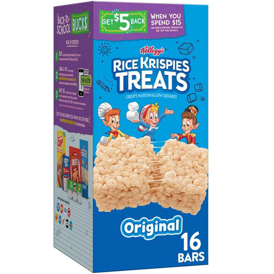 Kellogg's Rice Krispies Treats Crispy Marshmallow Squares – Desk Drawer Snack for Home Office Afternoon Pick-Me-Up, 12.4oz Box