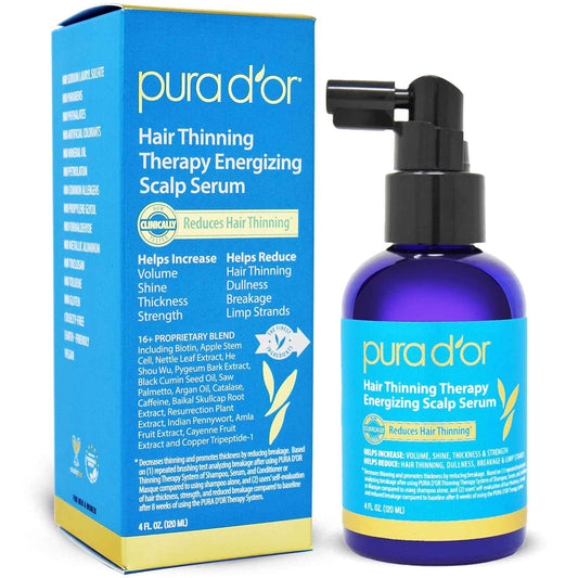 PURA D'OR Hair Thinning Therapy Energizing Scalp Serum – Daily Self-Care Ritual for Thinning Hair, 4oz