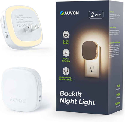 AUVON Backlit Night Light with Auto Shutoff and Stepless Dimming – Cool-to-Touch Nursery and Bedroom Light for Toddlers and Young Children