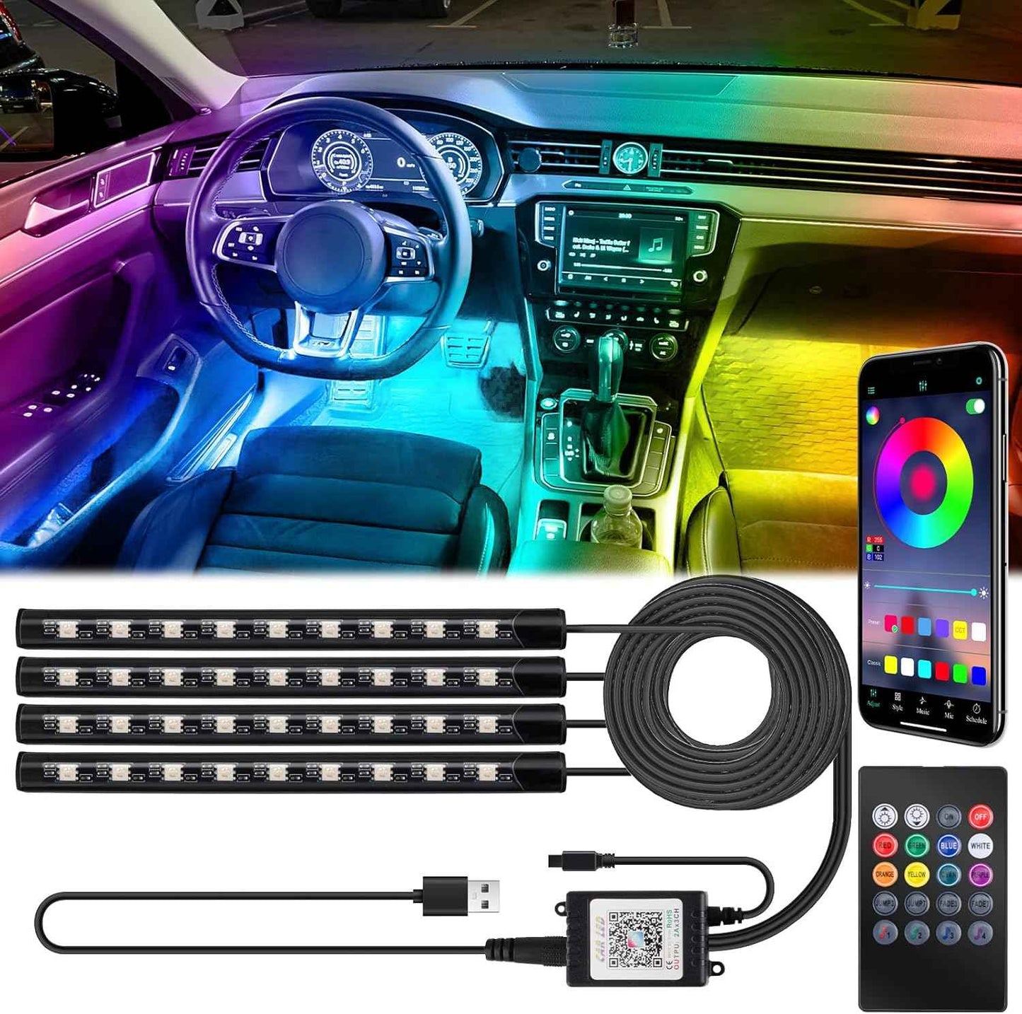 High-End Car Interior Lighting System, Waterproof Silicone LED Strips with Music Sync for Luxury Sedan Footwell & Under-Dash