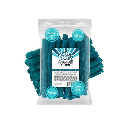 Sweet Roots Blue Raspberry Soft Licorice Ropes – Jumbo Candy Gift Bag for Housewarming, Get Well, and Holiday Gifting