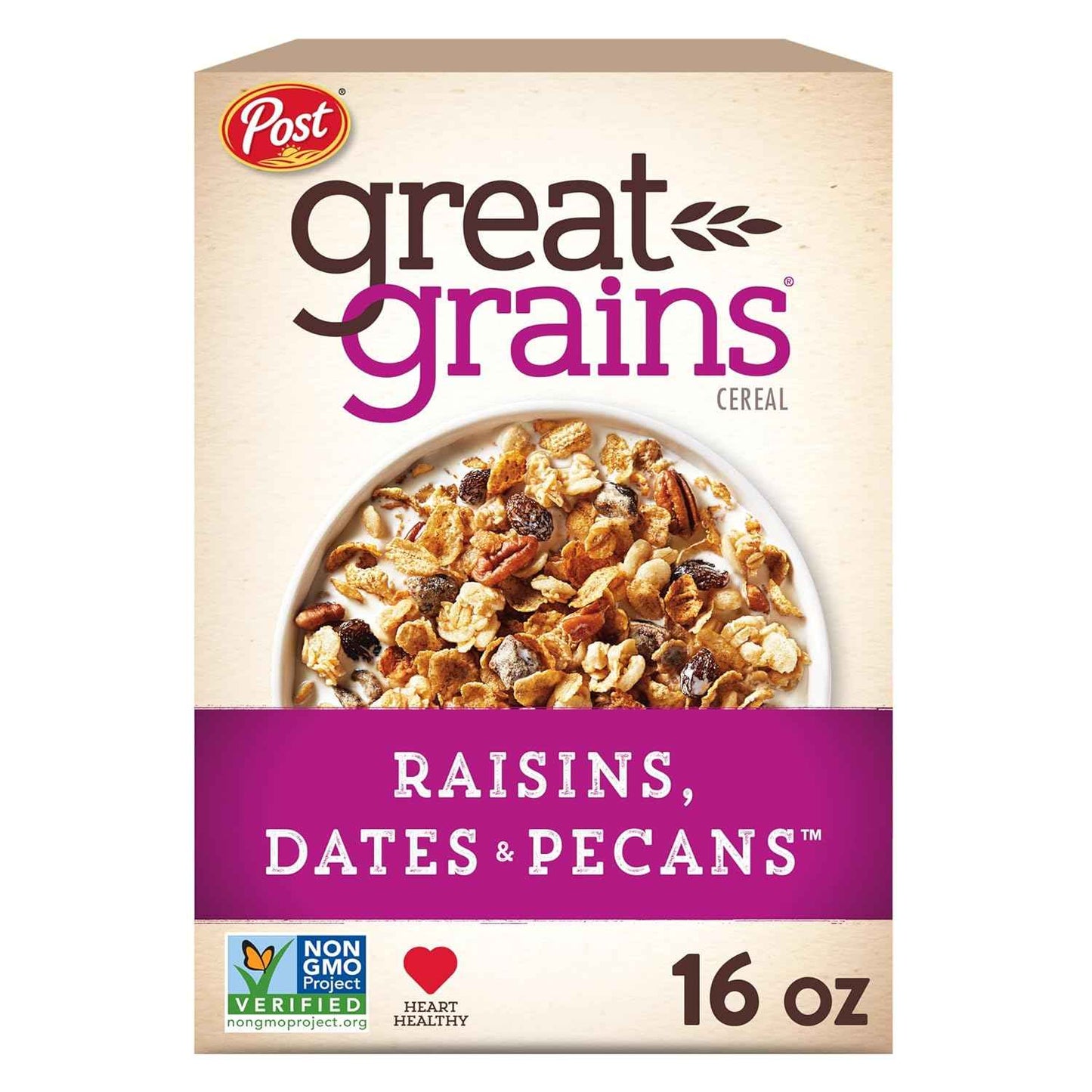 Post Great Grains Raisins Dates Pecans Cereal – Quick Whole Grain Breakfast for Busy Office Mornings, 16 oz Box