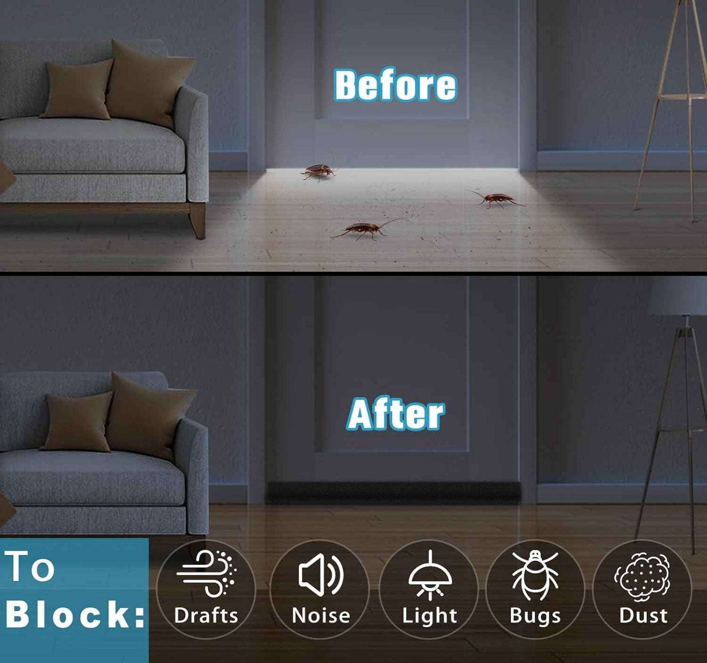 MAXTID Under Door Draft Stopper – Sleek Bedroom Door Decor That Blocks Cold Air and Noise for a Cozy Home Atmosphere