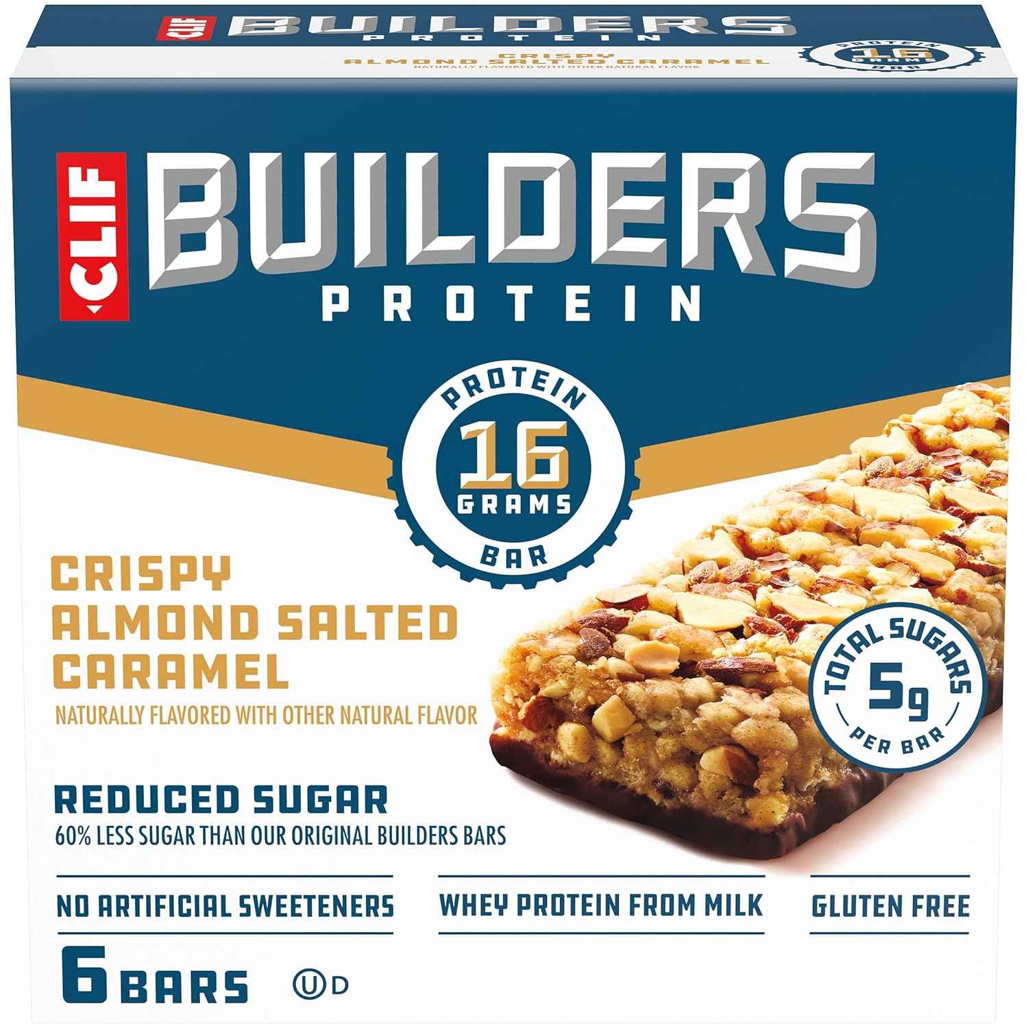 CLIF BUILDERS Reduced Sugar Protein Bar - Grab-and-Go Peanut Butter Chocolate Breakfast for Busy Commuters and Professionals