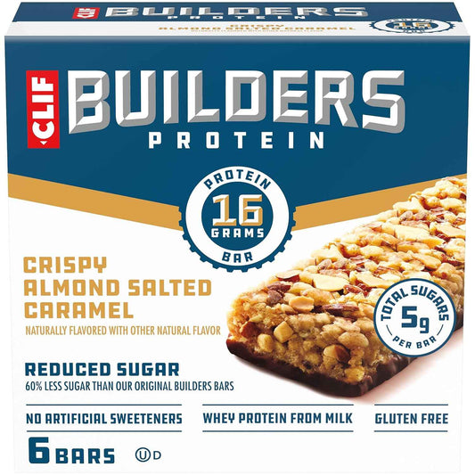 CLIF BUILDERS Reduced Sugar Protein Bar - Grab-and-Go Peanut Butter Chocolate Breakfast for Busy Commuters and Professionals
