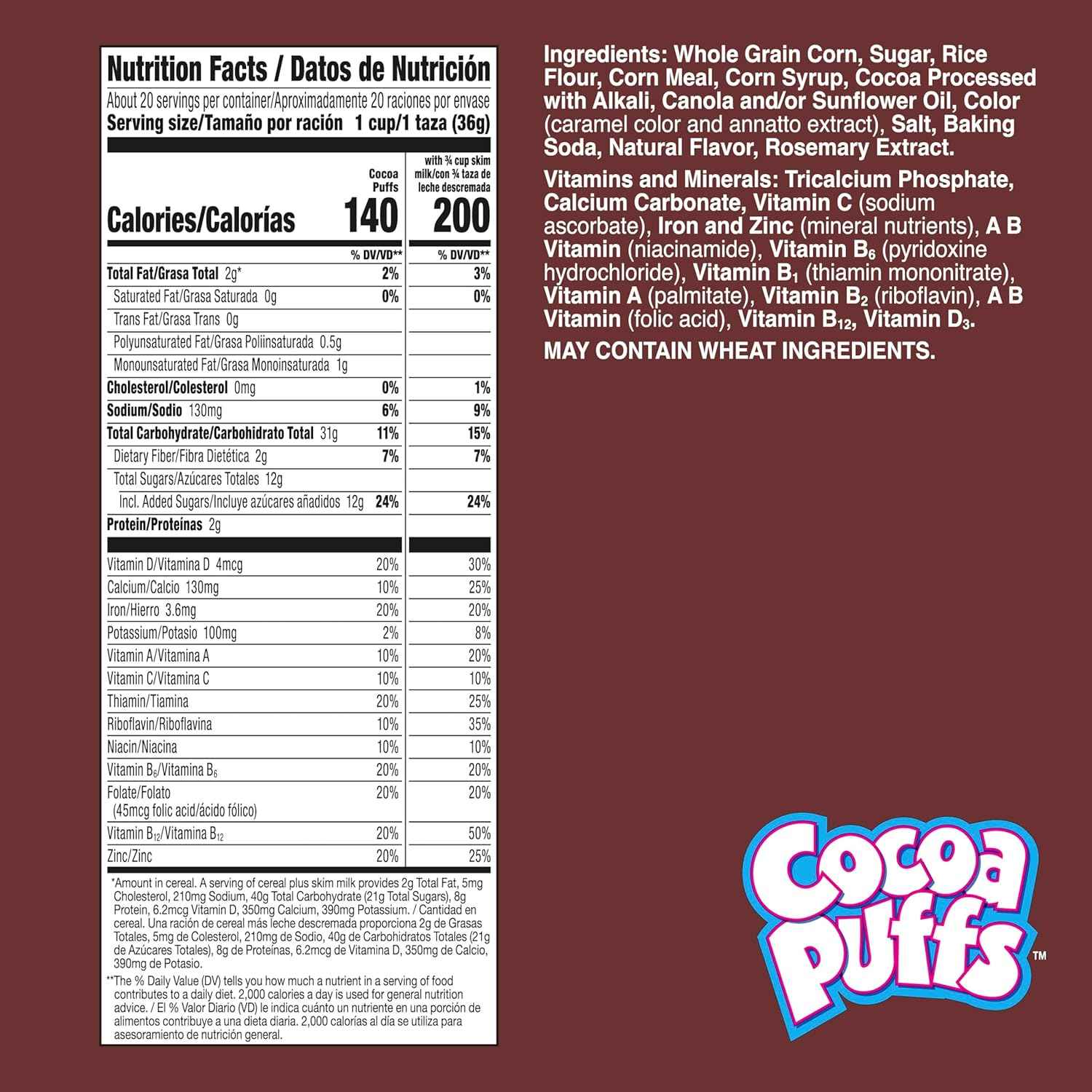 Cocoa Puffs Travel-Friendly Chocolatey Cereal, Ready-to-Eat Snack for Road Trips, Mega Size, 25.8 oz