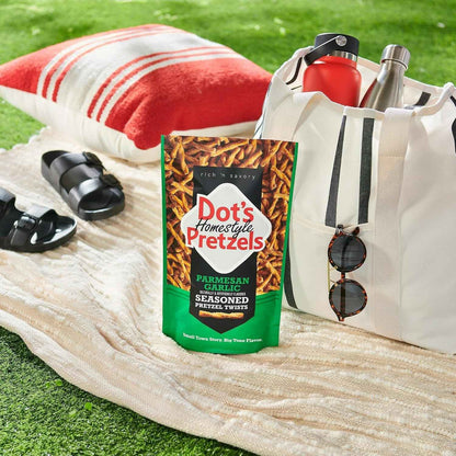 Dot's Pretzels Parmesan Garlic Pretzel Twists – Tailgate and Patio Snack for Game Day Outdoor Gatherings, 16oz Resealable Bag