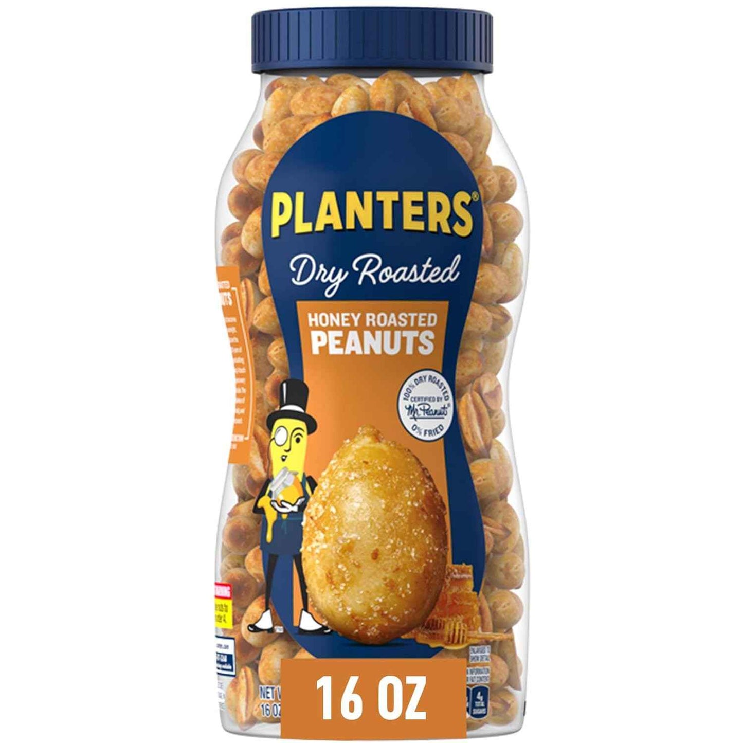 PLANTERS Honey Roasted Peanuts Tailgate Snack, Game Day Party Jar for Backyard and Patio, 16oz