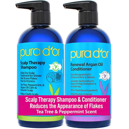 PURA D'OR Scalp Therapy Shampoo & Conditioner Set — Mindful Bath Time Ritual for Dry, Itchy Scalp Relief