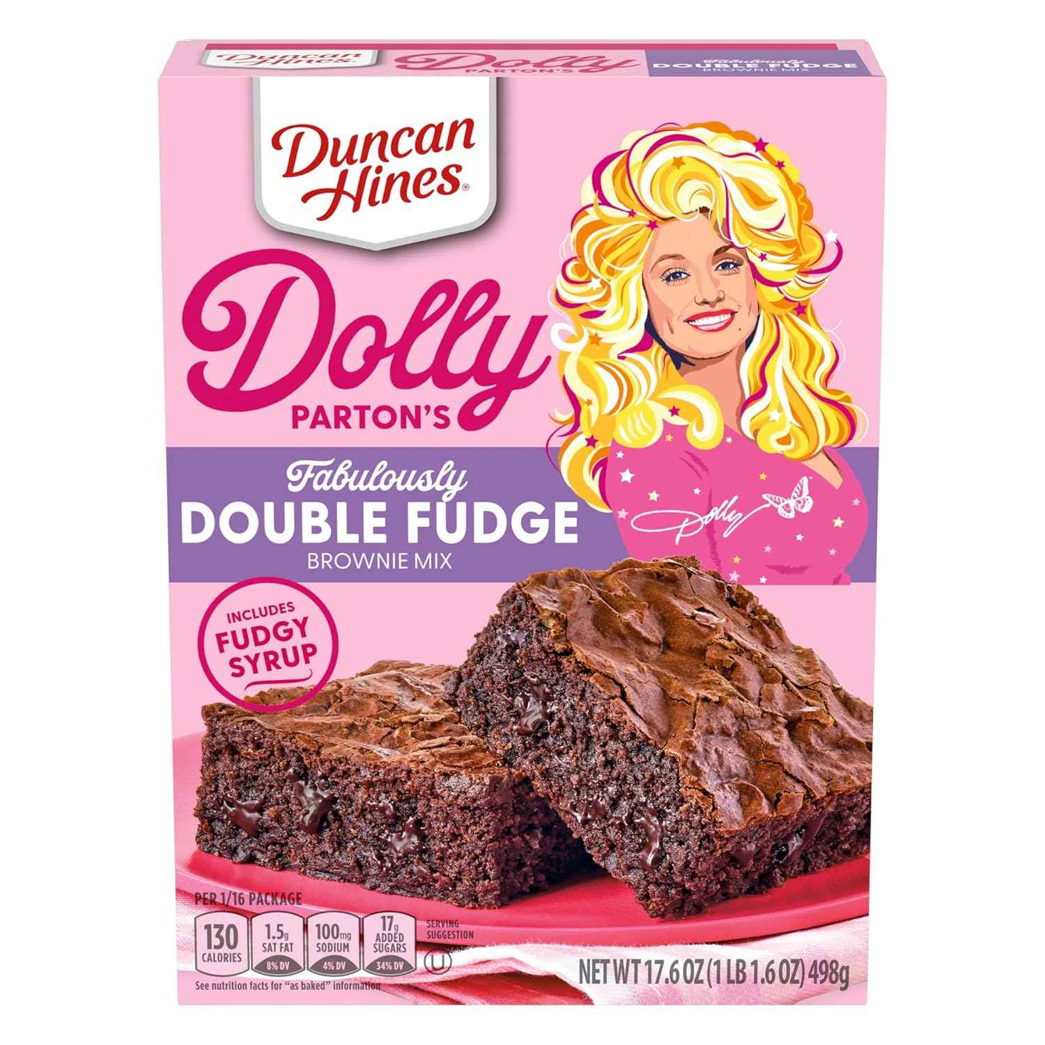 Duncan Hines Dolly Parton Brownie Mix Fabulously Double Fudge – Quick Study Break Dessert for Home Office and Dorm Rooms, 17.6 oz