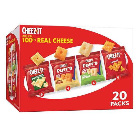 Cheez-It Cheese Crackers, Baked Snack Crackers, Care Package Snack for Students and Military Care, 17.72oz Box (20 Pouches)