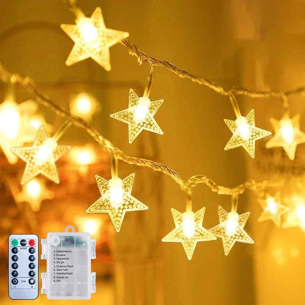 Brightown Star String Lights – Flameless Candle Alternative for Bedroom and Nursery, 50 LED Battery Star Lights Cool to the Touch with Timer