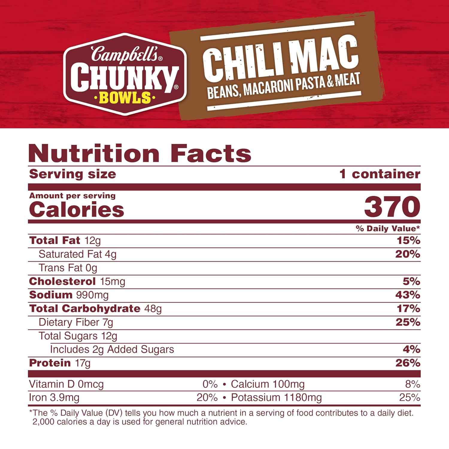Campbell's Chunky Chili Mac Soup — No-Spice Single-Serve Bowl Safe for Picky Eaters and Young Adults
