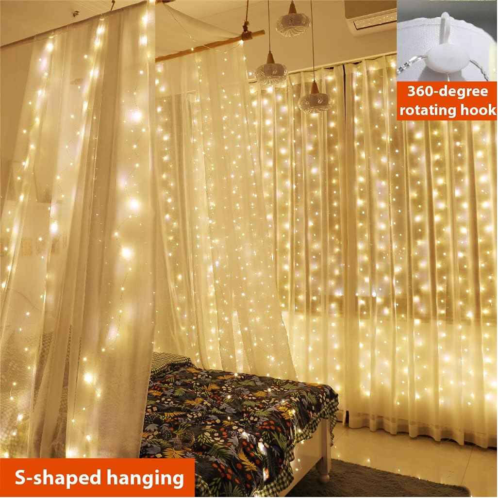 ZSJWL 300 LED Curtain Fairy Lights with Remote, 9.8 × 9.8 Ft USB Waterproof-Friendly Twinkle Lights for Patio Wall and Balcony Evening Ambiance, Warm White