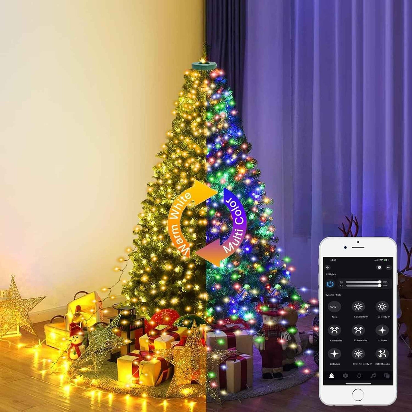 BrizLabs Waterproof Halo Christmas Lights – Patio and Garden Holiday Lighting with APP Control
