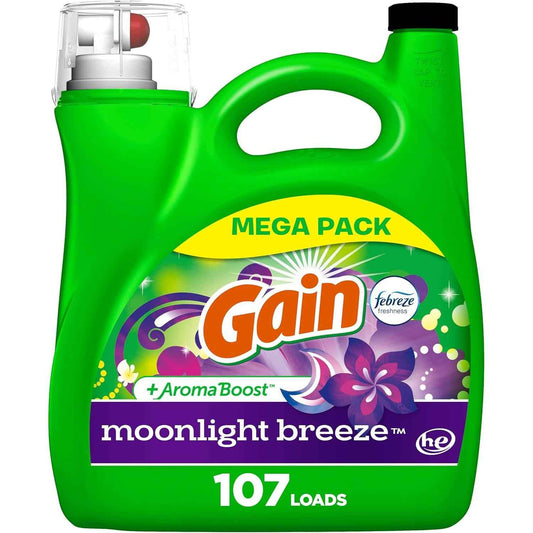 Gain Moonlight Breeze Laundry Detergent with Odor Defense – Practical Housewarming Gift for Her, Bulk 177 fl oz, 134 Loads