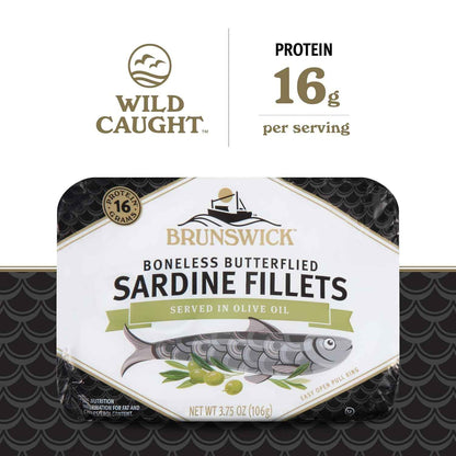 Brunswick Boneless Butterflied Sardine Fillets – Omega-3 Rich Protein for Self-Care Routines