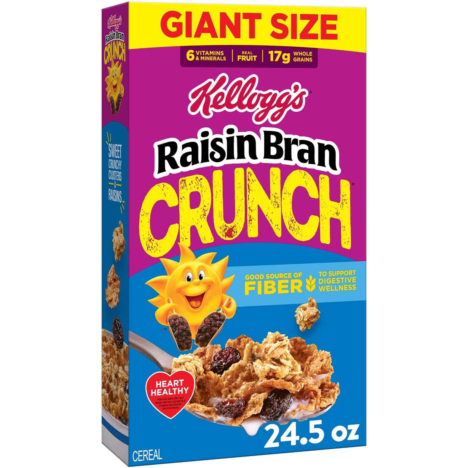 Kellogg's Raisin Bran Crunch Cereal – Ready-to-Eat Bran Cereal for Quick Home Office Mornings, 24.5 oz Box