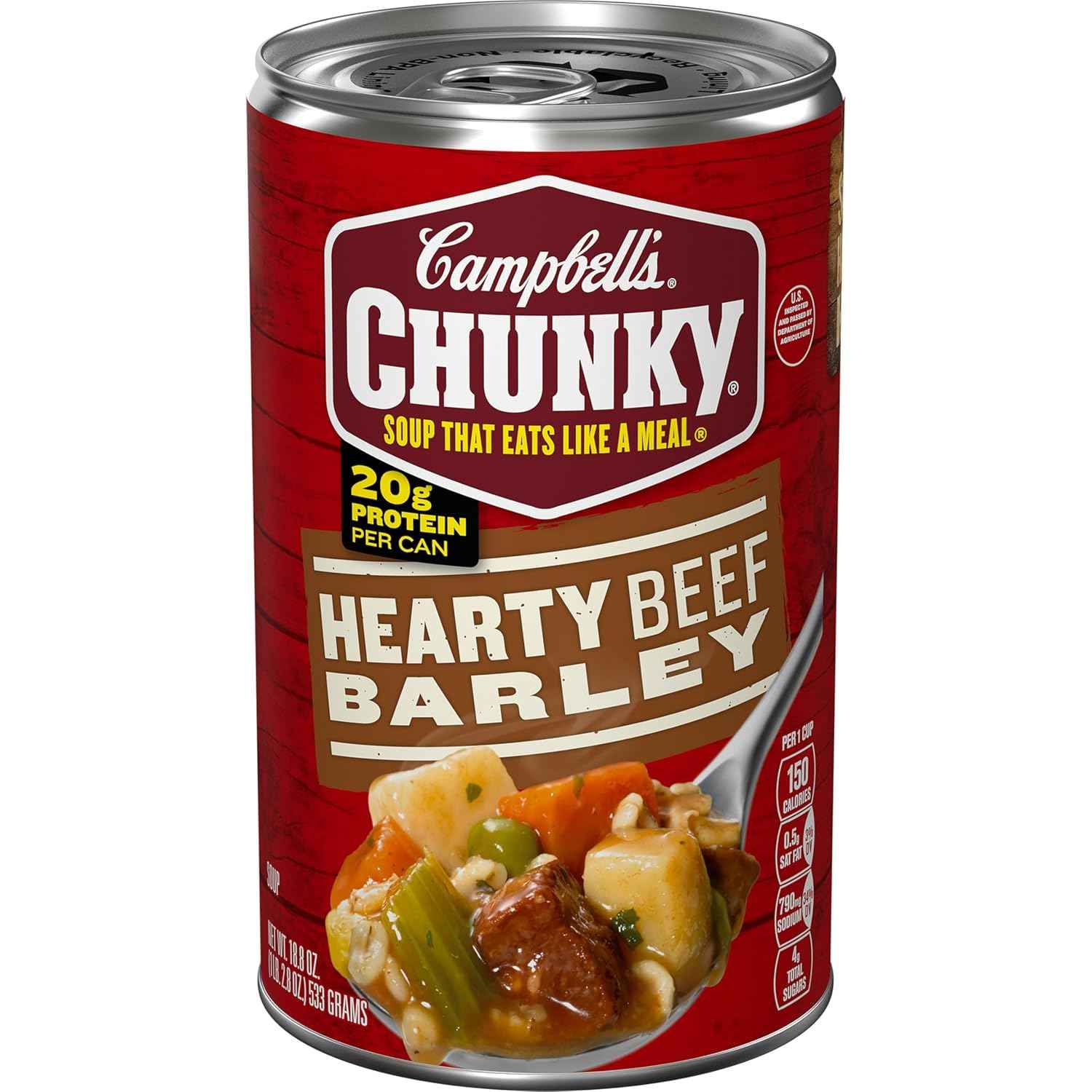 Campbell's Chunky Hearty Beef and Barley Soup, 18.8 Oz Can – Filling Nutritious Lunch for Gym Bag Meal Prep