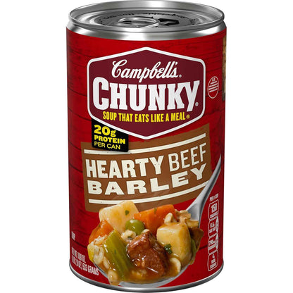 Campbell's Chunky Hearty Beef and Barley Soup, 18.8 Oz Can – Filling Nutritious Lunch for Gym Bag Meal Prep