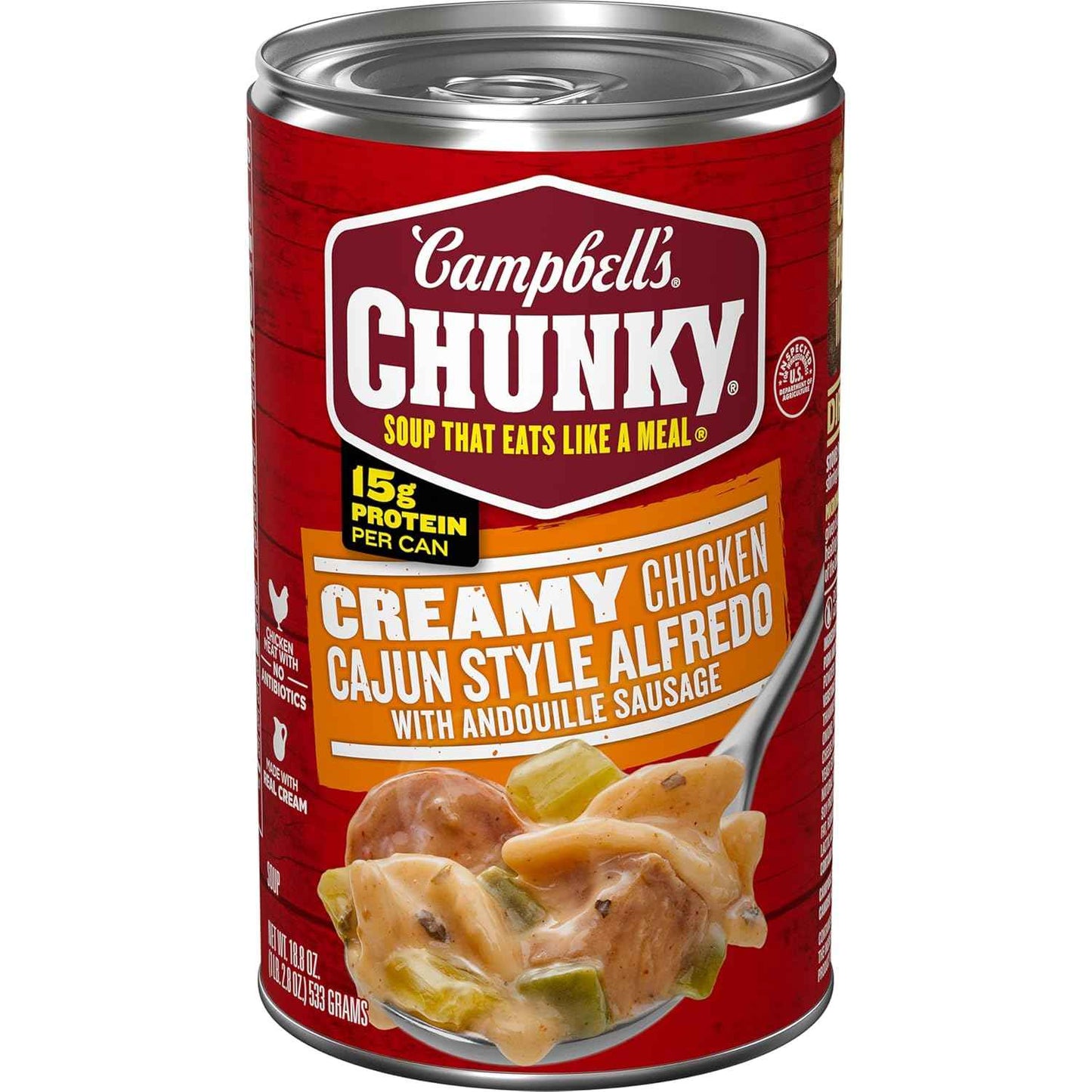 Campbell's Chunky Cajun Style Chicken Alfredo With Andouille Sausage – No-Refrigeration Backpacking & Cabin Meal, 18.8 oz Can