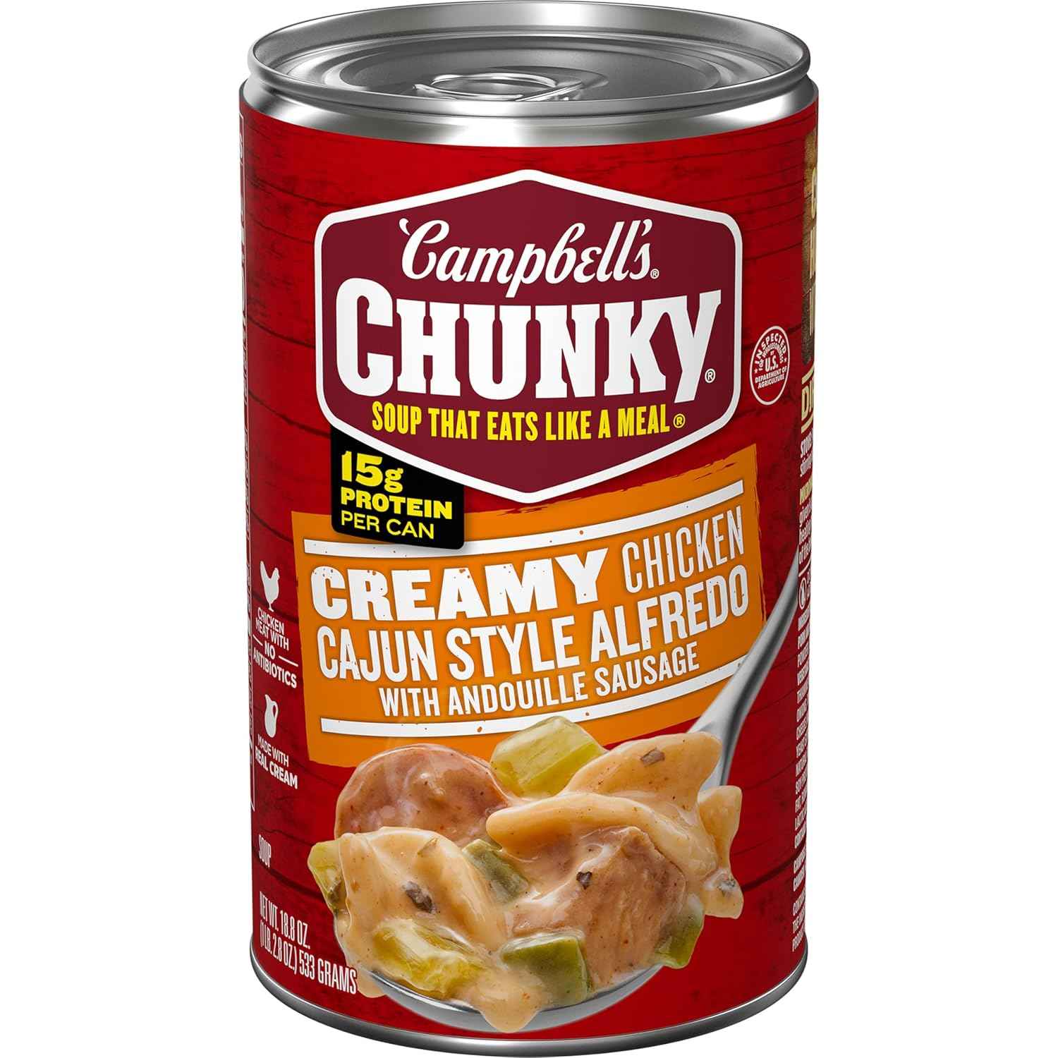 Campbell's Chunky Cajun Style Chicken Alfredo With Andouille Sausage – No-Refrigeration Backpacking & Cabin Meal, 18.8 oz Can