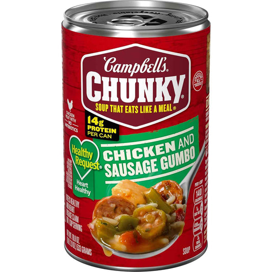 Campbell's Chunky Healthy Request Chicken and Sausage Gumbo Soup, 18.8 Oz Can – Antibiotic-Free Chicken Protein Lunch