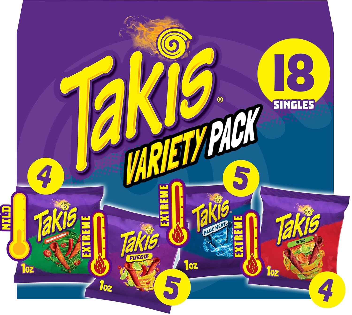 Takis Rolled Tortilla Chips Variety Pack – Office Break Room Snack Restock, 18 Individually Wrapped 1 oz Bags