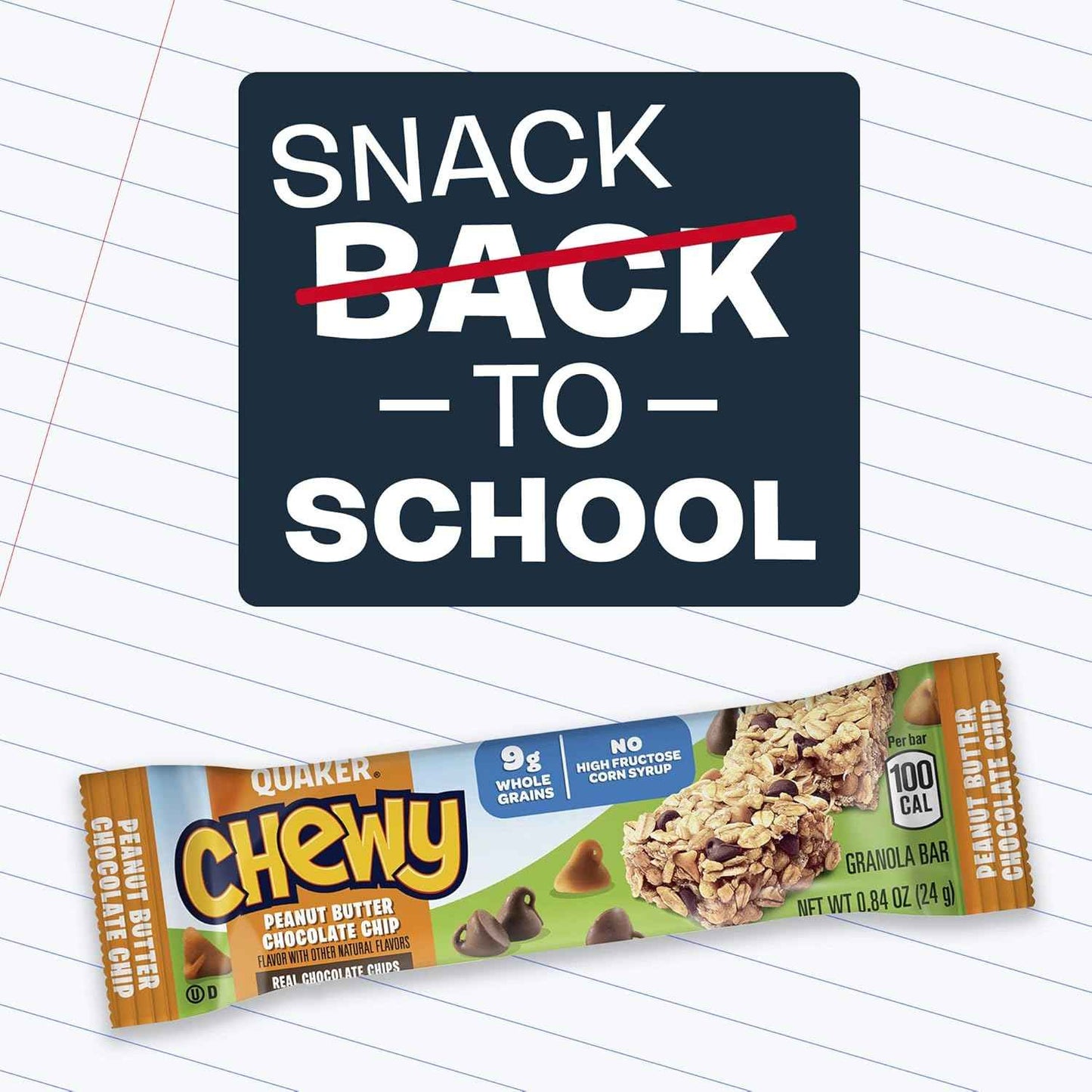 Quaker Chewy Peanut Butter Chocolate Chip Granola Bars – Kid-Friendly School Lunchbox Snack for Back-to-School Routines