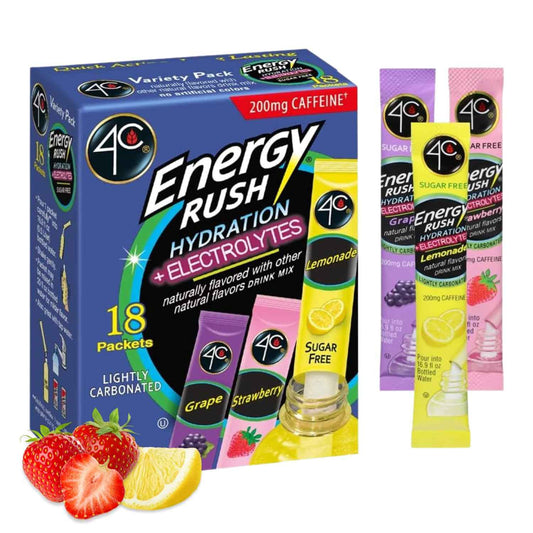 4C Energy Rush Powdered Energy Stix – Portable Focus Drink Mix for Remote Workers & Conference Room Pick-Me-Ups, 18ct