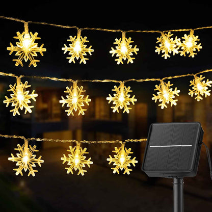 Brightown Solar Powered Snowflake Fairy Lights – Portable 100 LED Outdoor Lights for Camping, Picnic and Backyard Dinners