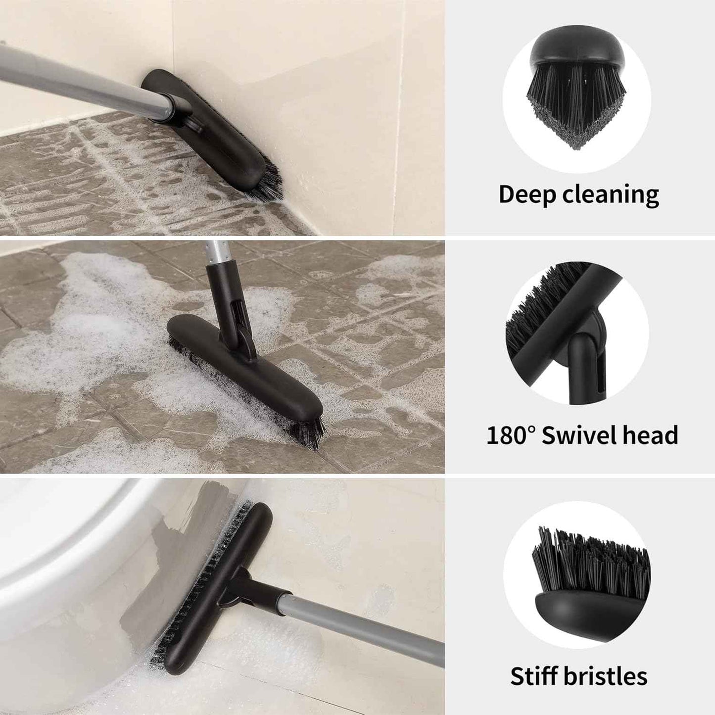 MR.SIGA Heavy Duty Grout Scrub Brush with Long Handle – Outdoor Pool Deck and Patio Tile Scrubber