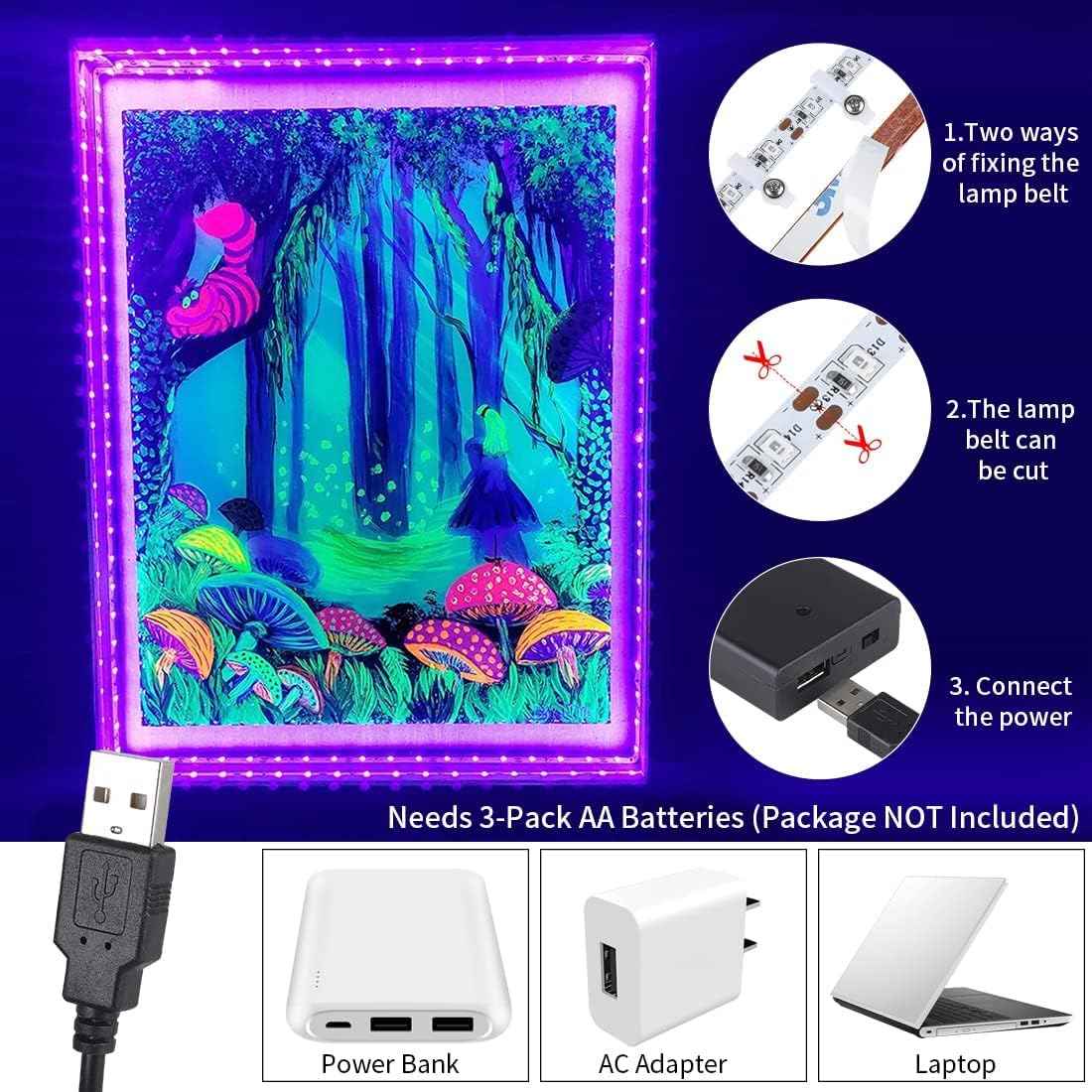 Lumify Home UV Black Light for Display Cabinet, 5V Dimmable Glow Strip for Collectibles Showcase