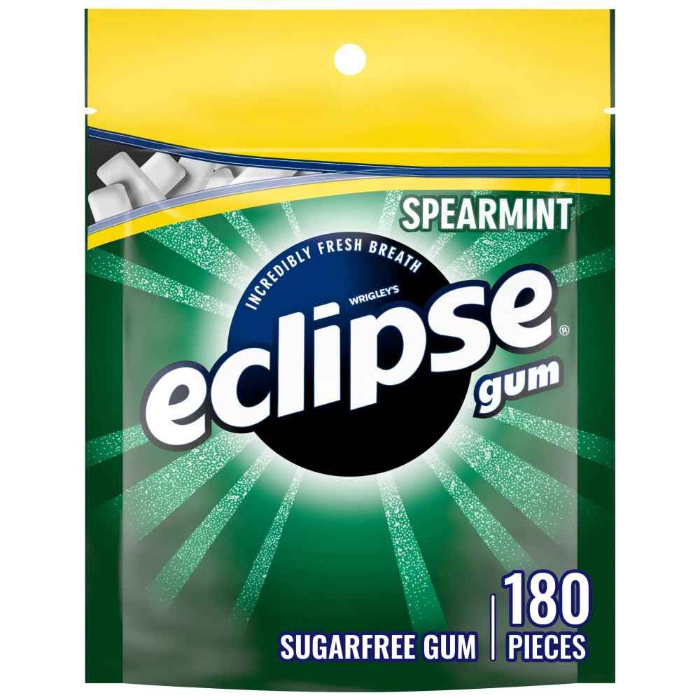 ECLIPSE Spearmint Sugar Free Chewing Gum 180 Piece Bulk – Car Cup Holder Fresh Breath for Road Trips and Errands