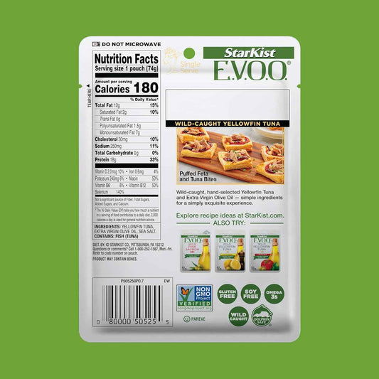 StarKist E.V.O.O. Yellowfin Tuna Pouch – Clean Label Pantry Staple for Intentional Kitchens, 2.6 oz Single Serve