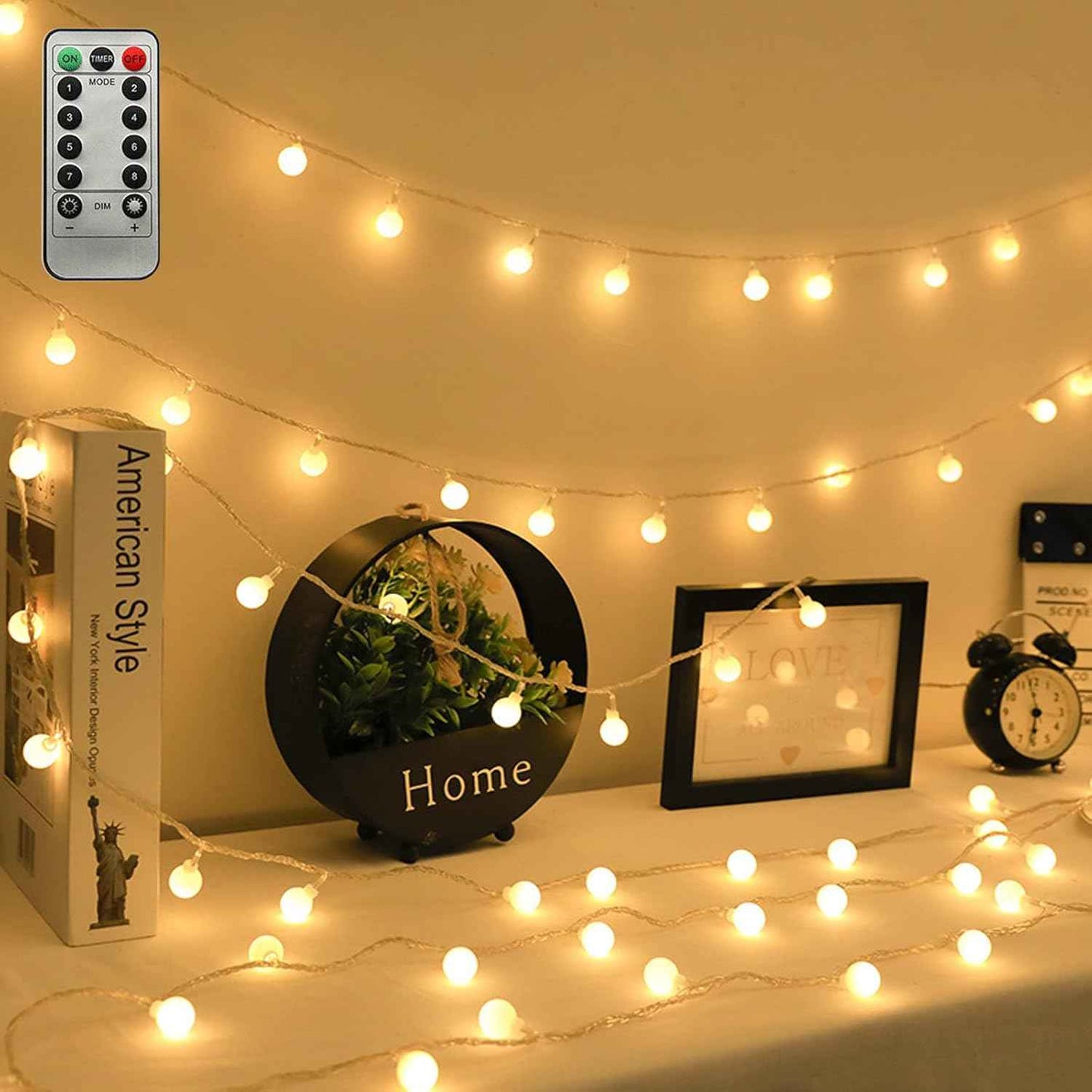 ZIMINGU LED Ball String Lights – Flameless Cool Touch Fairy Lights Safe for Kids and Pets, USB Powered Warm White Globe Lights