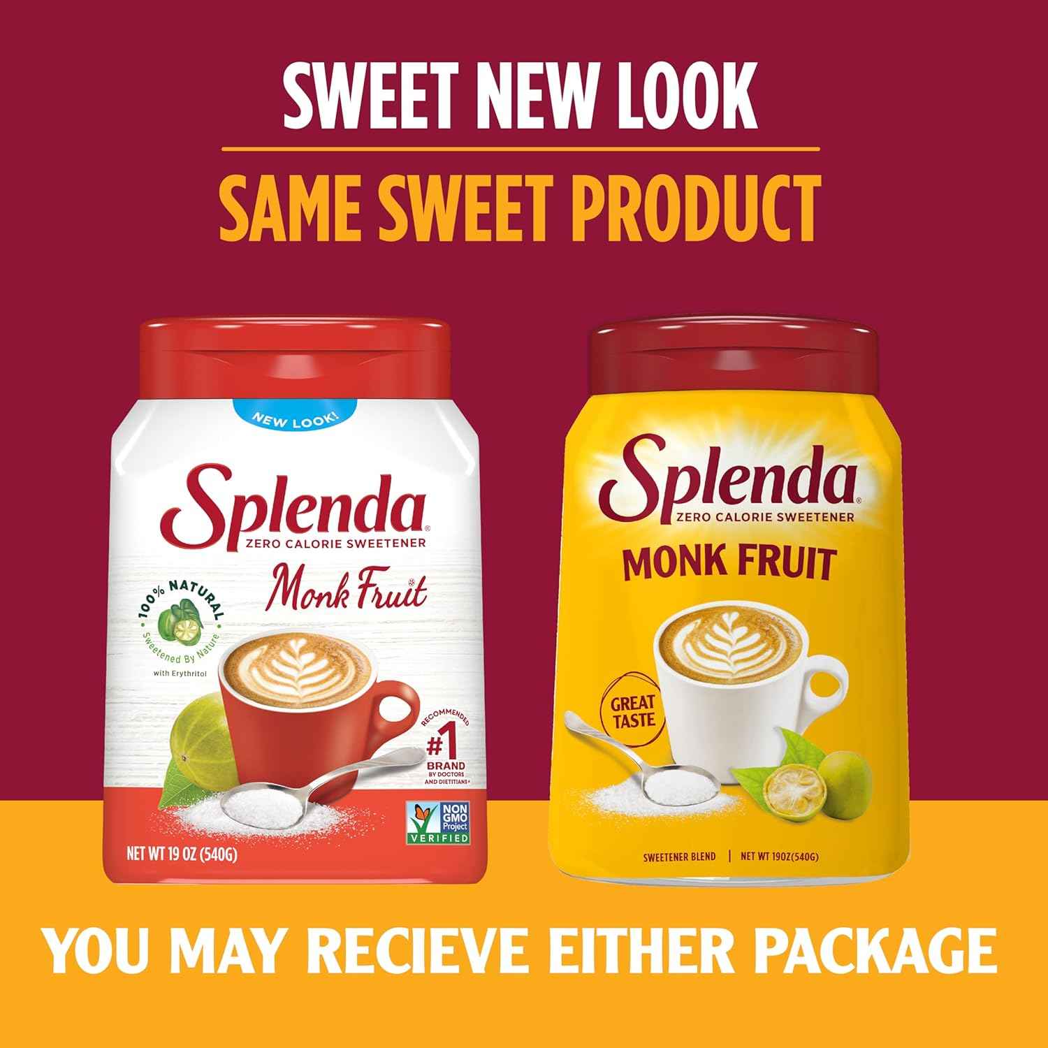 SPLENDA Monk Fruit Zero Calorie Sweetener – Quick Sweetening Solution for Office Breakrooms and Home Coffee Stations