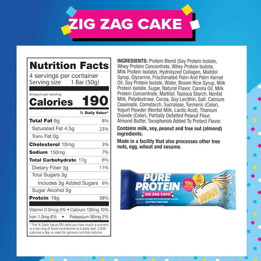 Pure Protein Zig Zag Cake Protein Bars – Pantry Staple for Balanced Self-Care Days, Gluten Free High Protein Snack