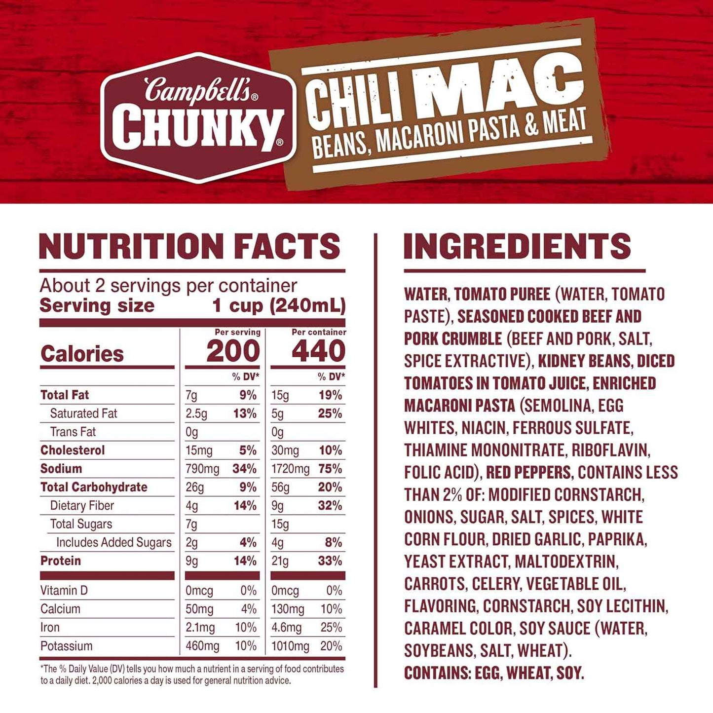 Campbell's Chunky Chili Mac, 18.8 oz Can – High-Protein Heat-and-Eat Meal for Late-Night Shift Workers