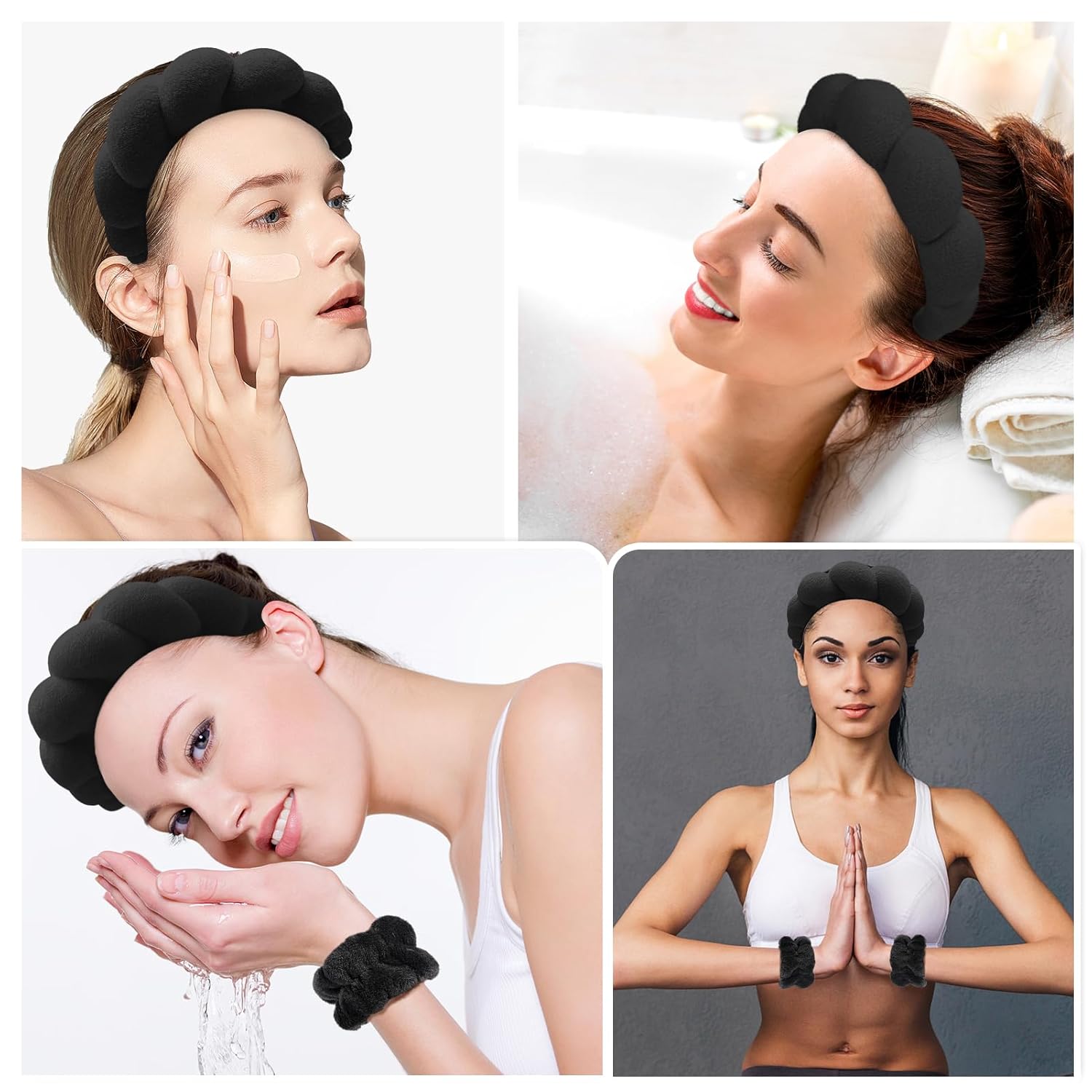 Spa_Headband_for_Washing_Face_Wristband_Sponge_Makeup_Skincare_Headband_Terry_Cloth_Bubble_Soft_Get_Ready_Hairband_for_Women_Girl_Puffy_Padded_Headwear_Non_Slip_Thick_Hair_Accessory