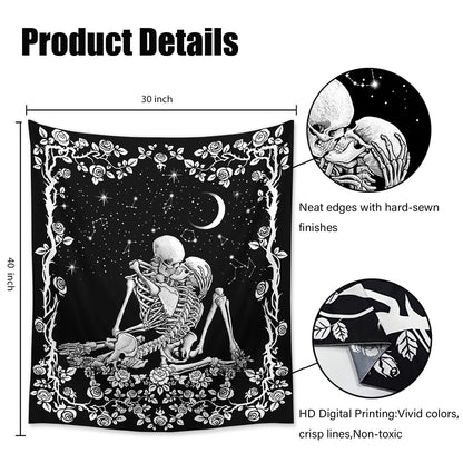 Wonrizon_The_Kissing_Lovers_Skull_Tapestry,Black_and_White_Romantic_Constellation_Skeleton_Tapestries_Wall_Hanging_decor_for_Living_Room_Bedroom_(30”x_40”)