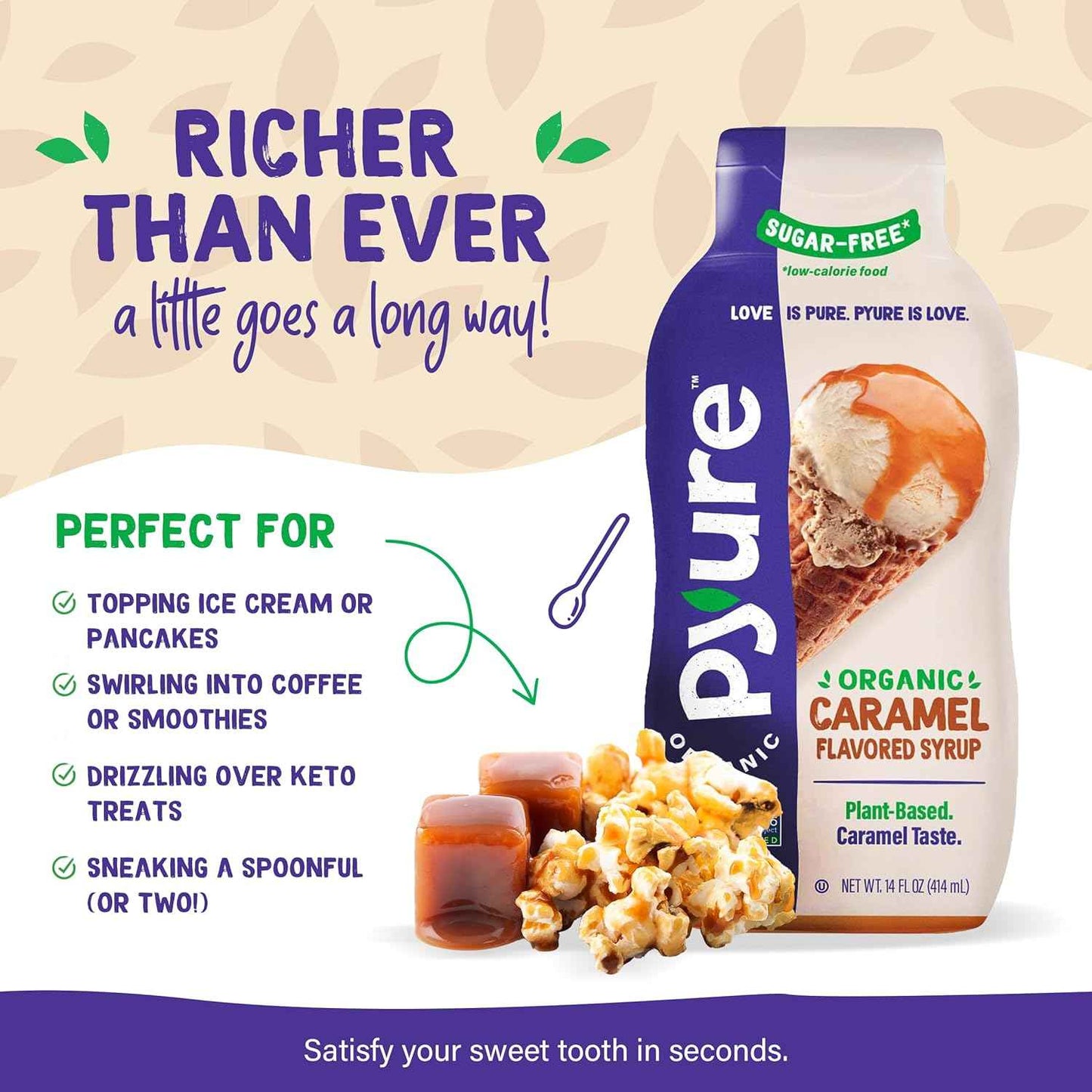 Pyure Organic Sugar-Free Caramel Syrup – Clean Label Topping for the Intentional Low-Carb Pantry