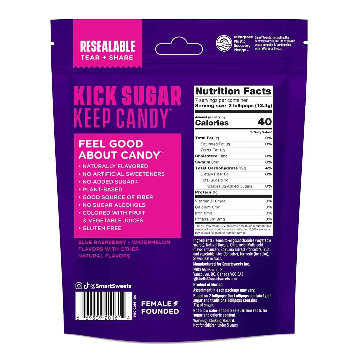 SmartSweets Halloween Lollipops – Clean Label Office Snack, Stevia Sweetened Plant Based Candy