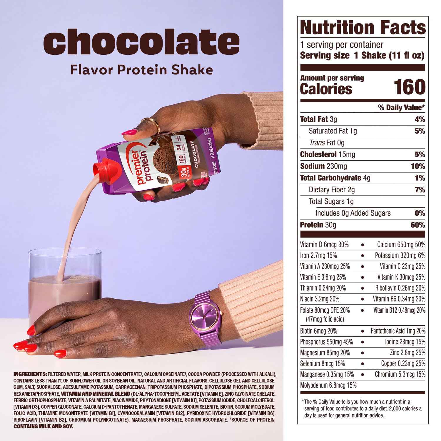 Premier Protein Shake, Chocolate, 30g Protein, 11 fl oz, 12 Pack | Post-Workout Recovery Ritual for Your Self-Care Routine