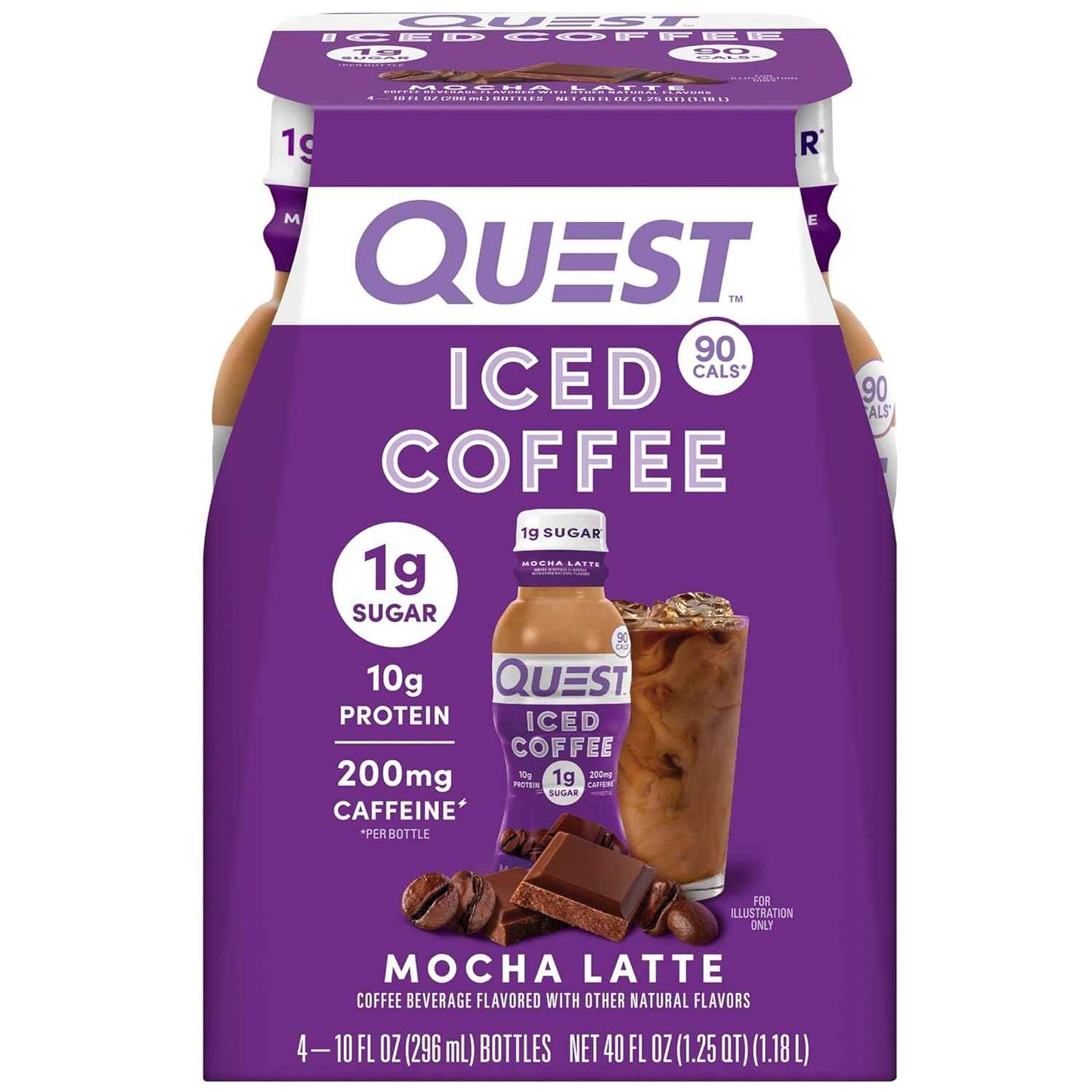 Quest Nutrition Iced Coffee Portable 10oz Protein Shake for Travel, Commute, and Car Cup Holder, 200mg Caffeine 4-Pack