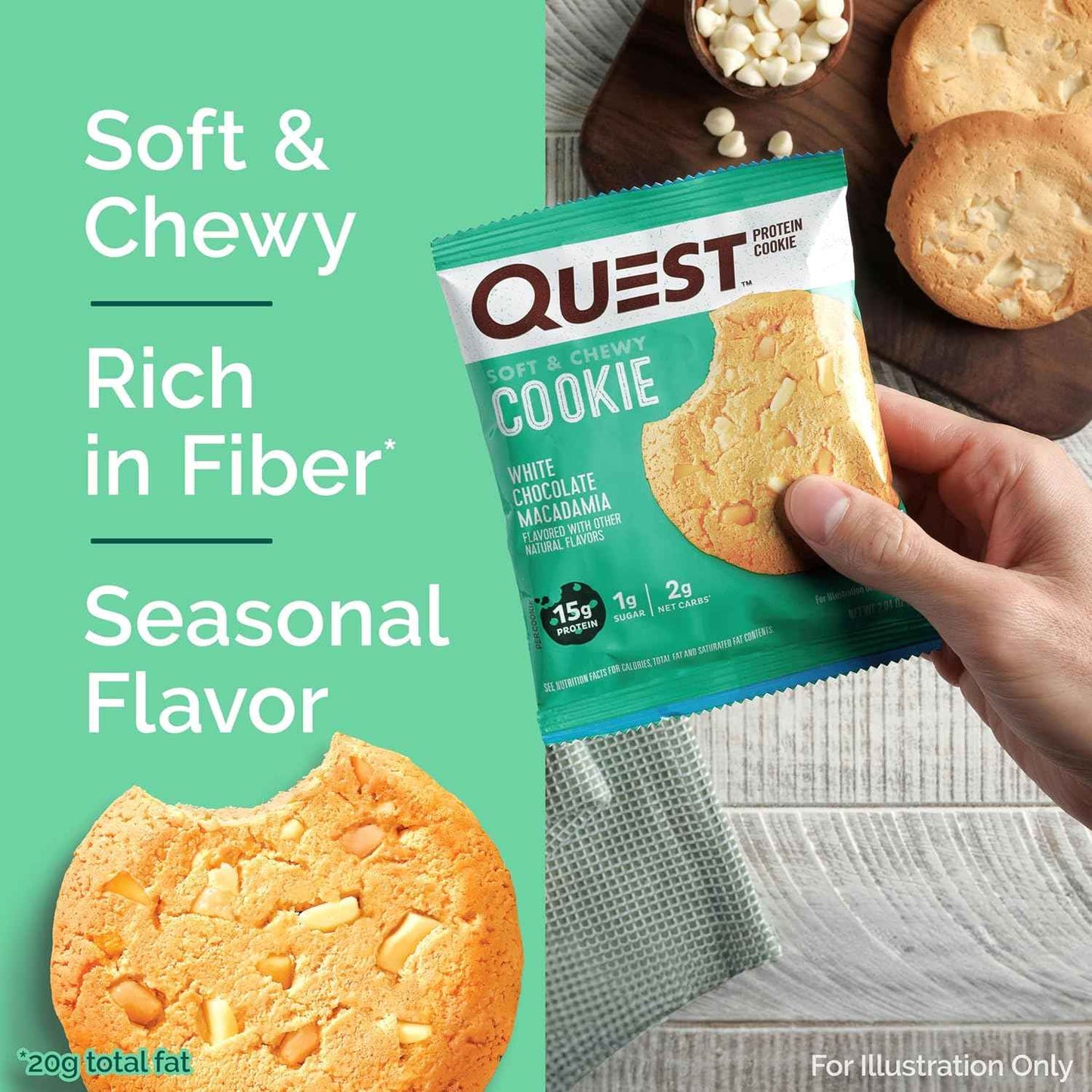 Quest Nutrition Double Chocolate Chip Protein Cookie – Pre-Meeting Energy Boost for Home Office Focus, 3g Net Carbs Individually Wrapped