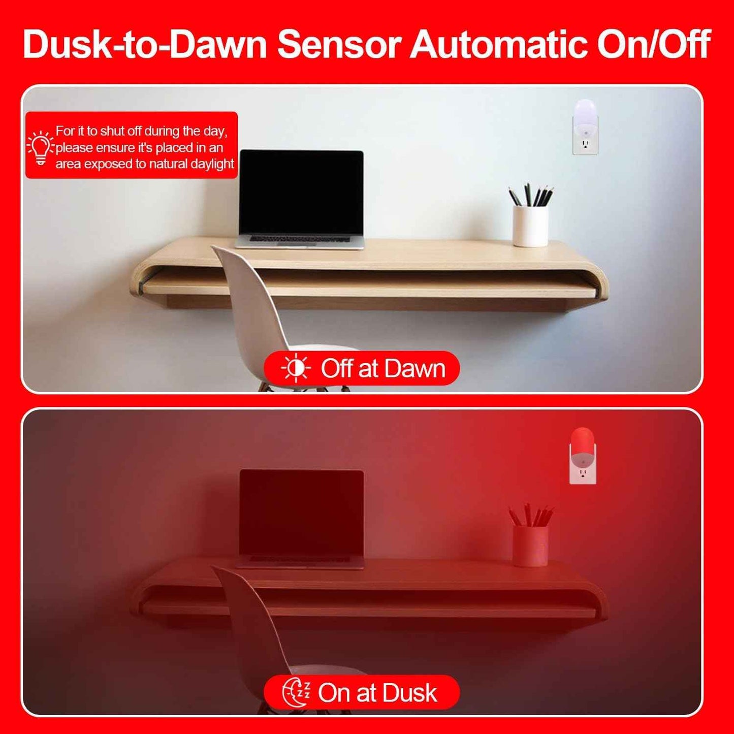LumiRed Melatonin Safe Red Night Light for Bedroom and Meditation Room, Dusk to Dawn Auto Sensor