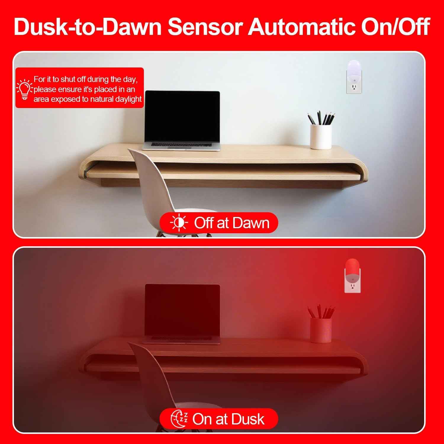 LumiRed Melatonin Safe Red Night Light for Bedroom and Meditation Room, Dusk to Dawn Auto Sensor
