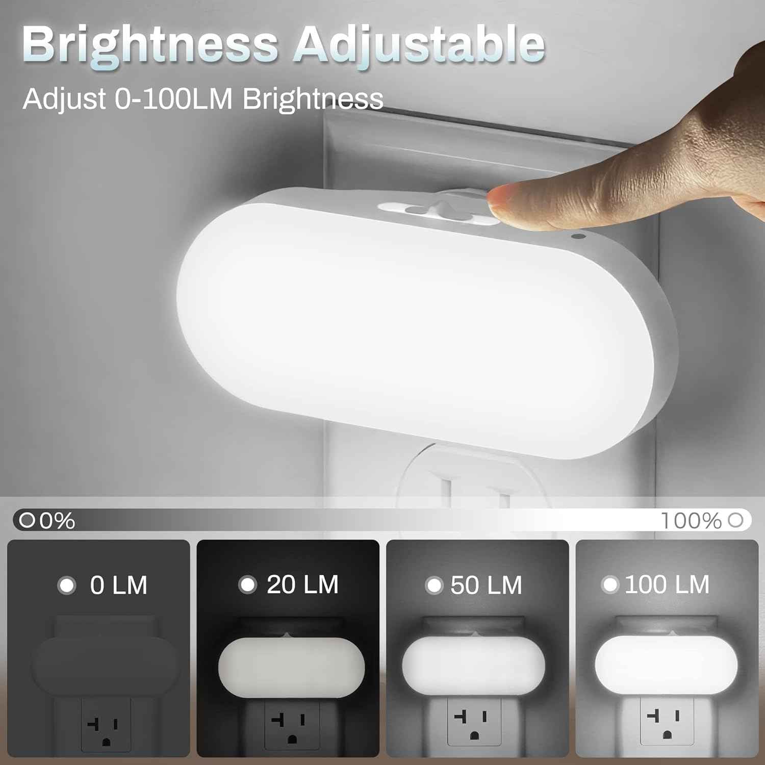 DORESshop Ultra-Slim Plug-in Night Light – Clean Design LED for Minimalist Hallways, Bathrooms, and Bedrooms with Hidden Slider Dimmer